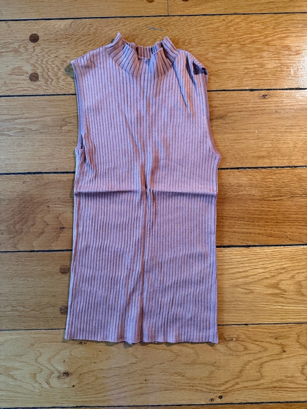 Ann Taylor Ribbed Mock-Neck Shell in Dusty Rose